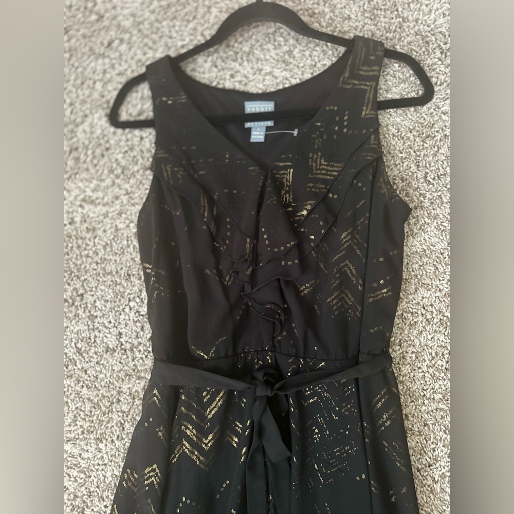 NWOT- Rabbit Rabbit Rabbit Black and Gold Midi Dress - Picture 3 of 12